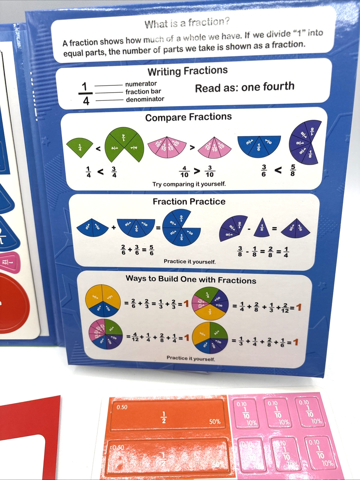 Magnetic Fraction Educational Puzzle Book Montessori Math Manipulatives for Kids