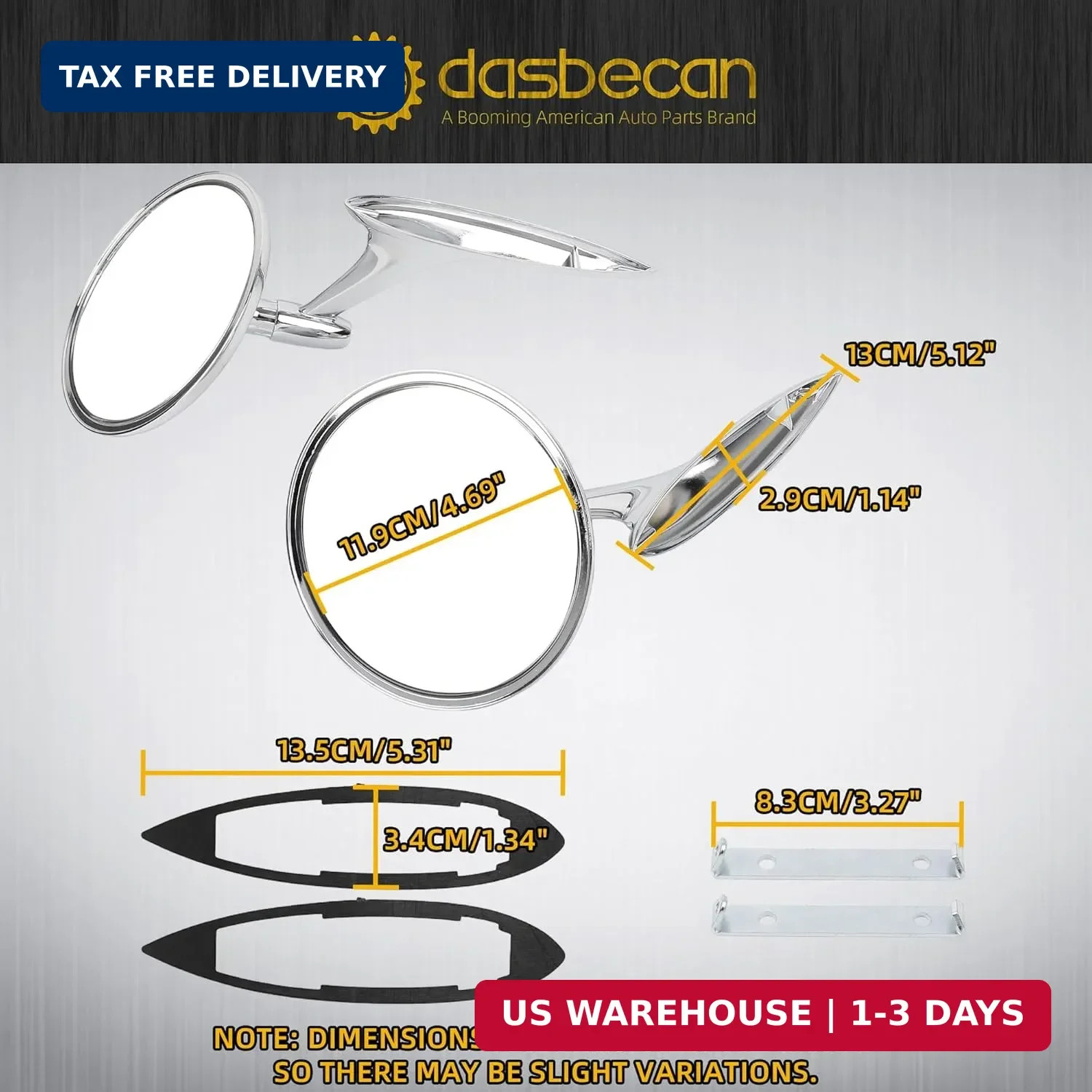 Dasbecan Round Bowtie Outside Mirror for 1963 1964 1965 Chevy Impala Chevelle No
