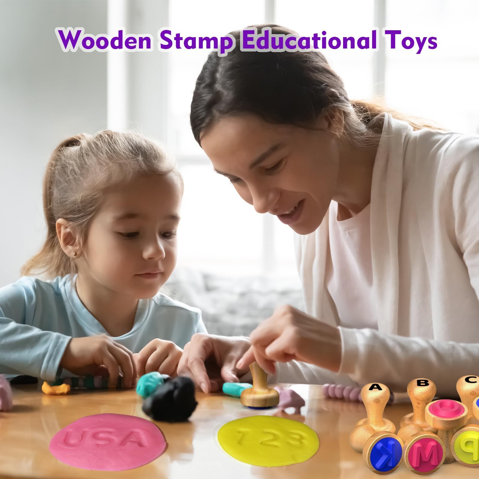 Wooden Alphabet Number Stamp for ,Montessori Learning Toys for 3 4 5 Year Old…