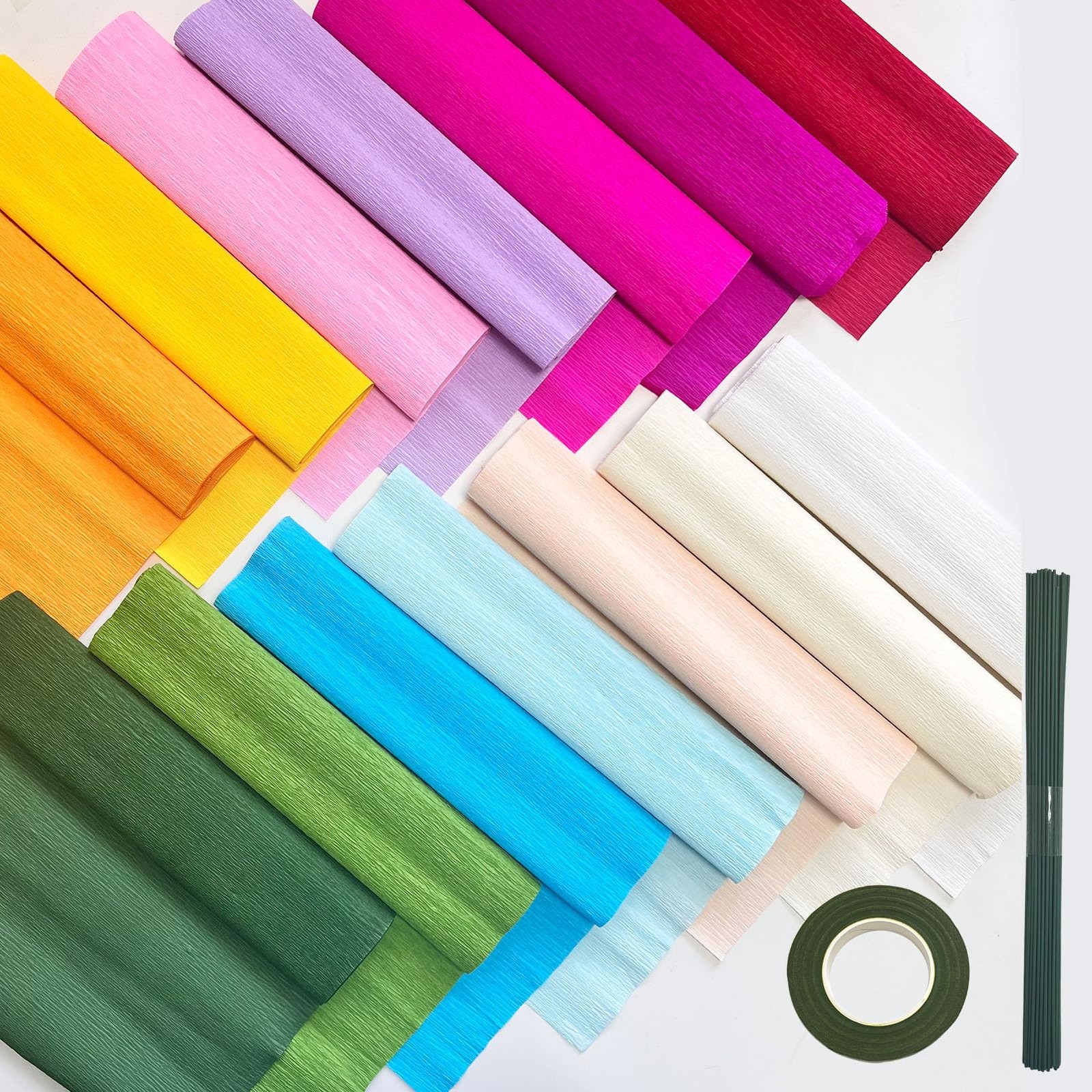 65pcs Crepe Paper Flower DIY Kits, 14 Rolls 10 inch x 8 feet, 14 colors