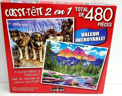 2 IN 1 PUZZLES JIGSAW SET MIXED 480pc TREATS WOLVES TETONS PUPPY PALS RAINBOW