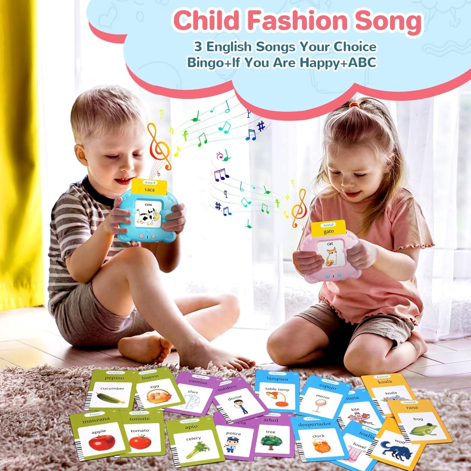 Spanish & English Talking Flash Cards for Toddler, Bilingual Medium