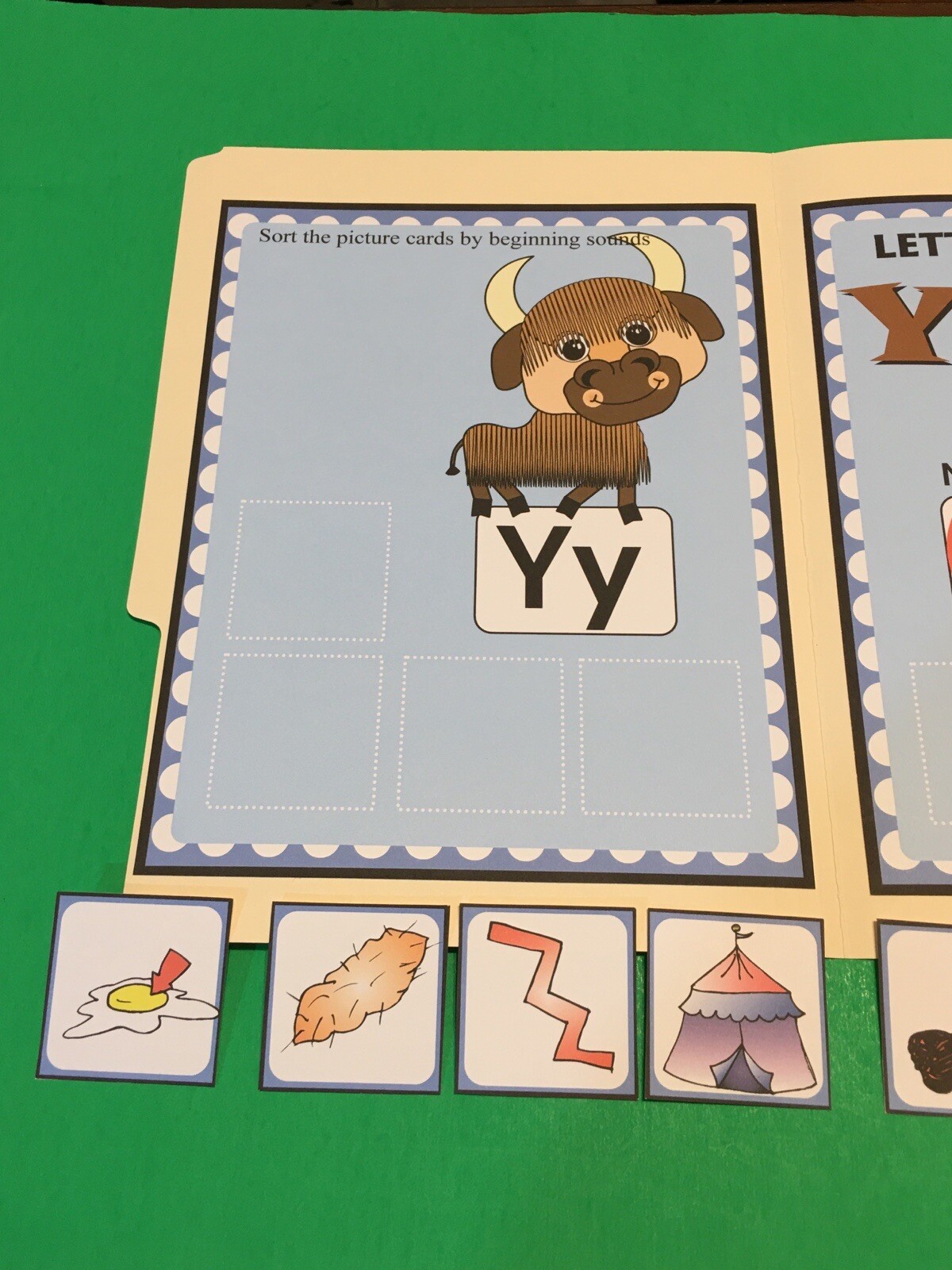 Yolie Yak – Letter Yy – DIY File Folder game – Printed / Uncut