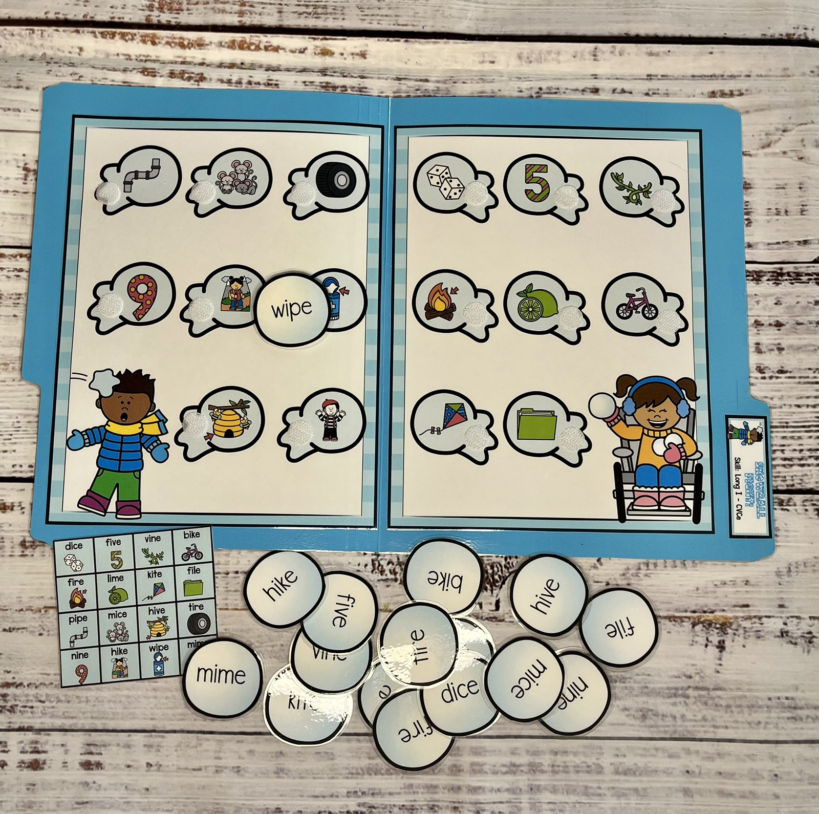 Snowball Fight Long I CVCe Winter File Folder Game Literacy Center Phonics First