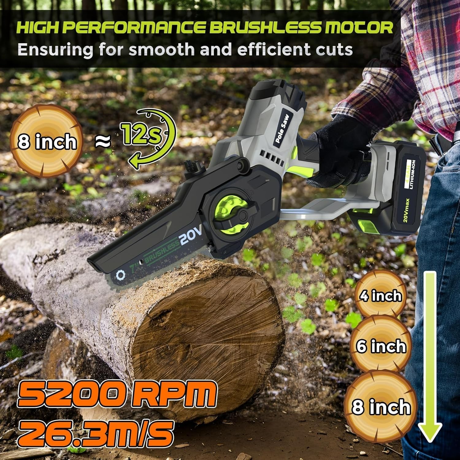 2-in-1 Cordless Pole Saw (2025 Upgraded), 7 Inch Brushless Mini Chainsaw with