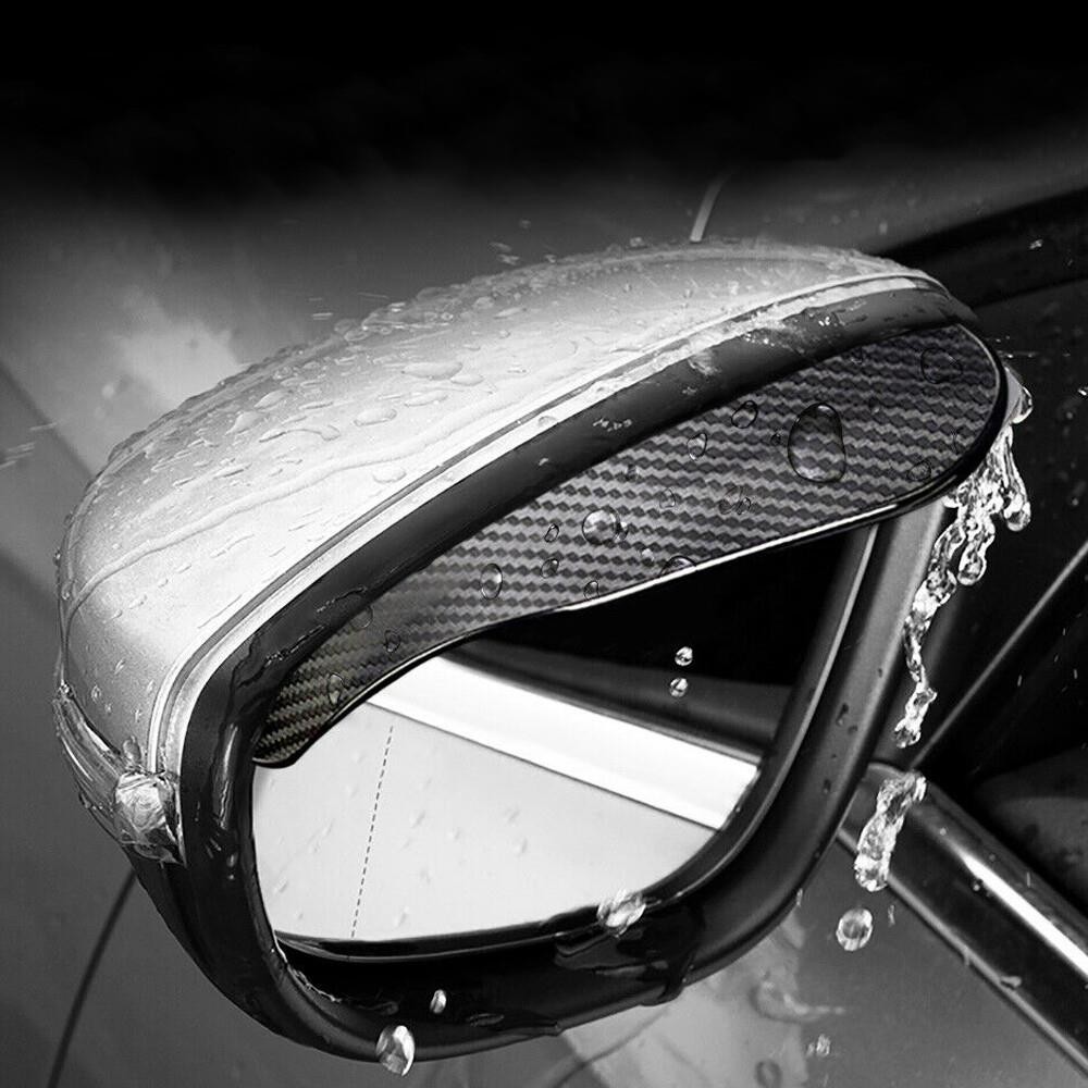 2x Carbon Fiber Black Mirror Rain Visor Guard Cover For Car Exterior Accessories