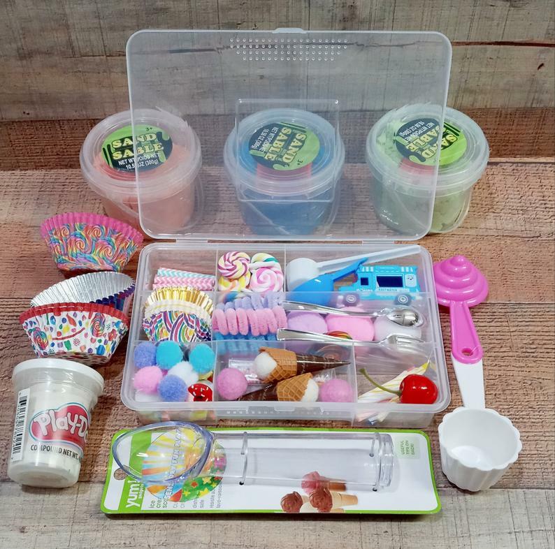 Ice Cream, Sweets Themed Sensory Bin, Spare Parts Kit, Tray, Fine Motor Skill Ac