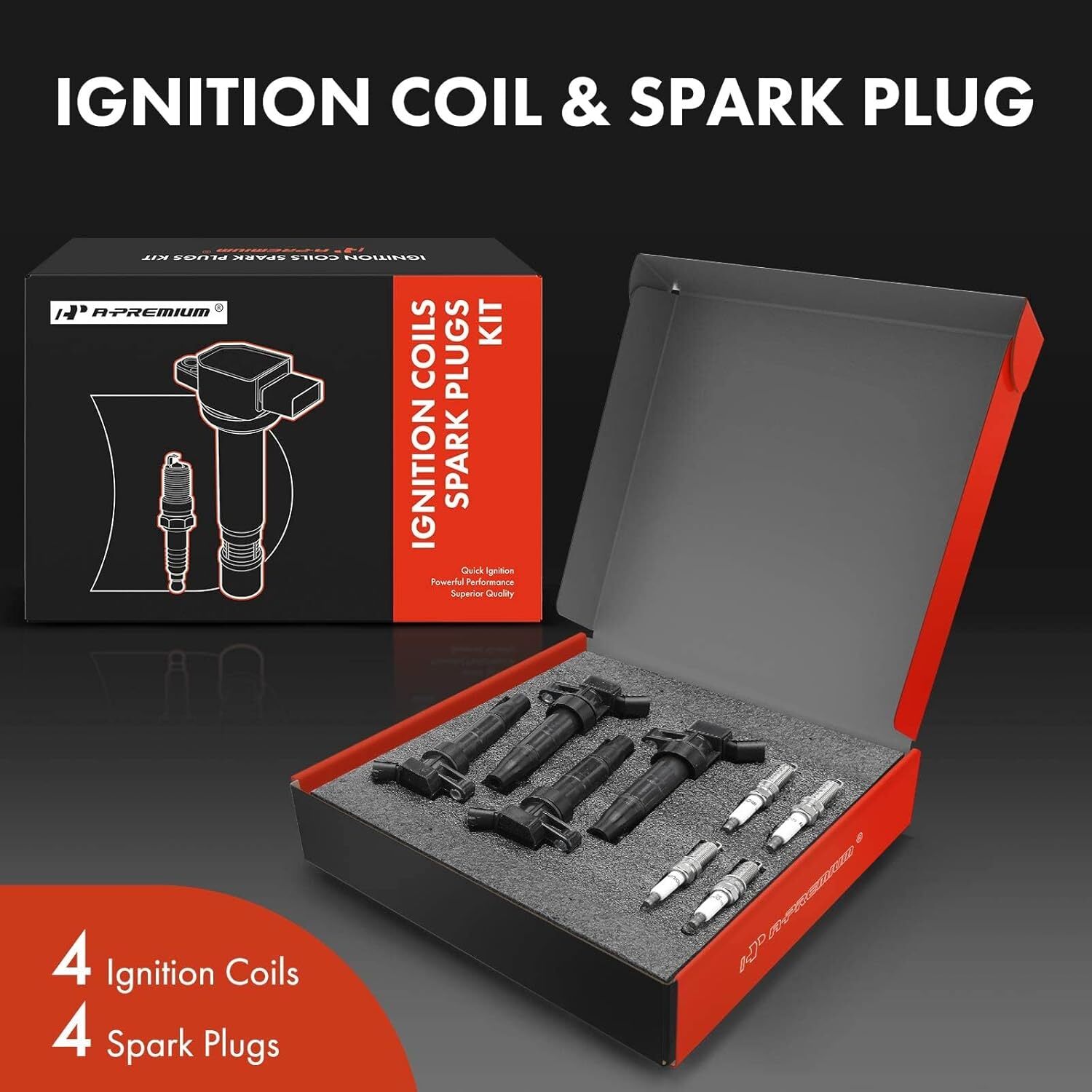 APM Set of 4 Ignition Coil Pack and Iridium Spark Plugs Compatible with