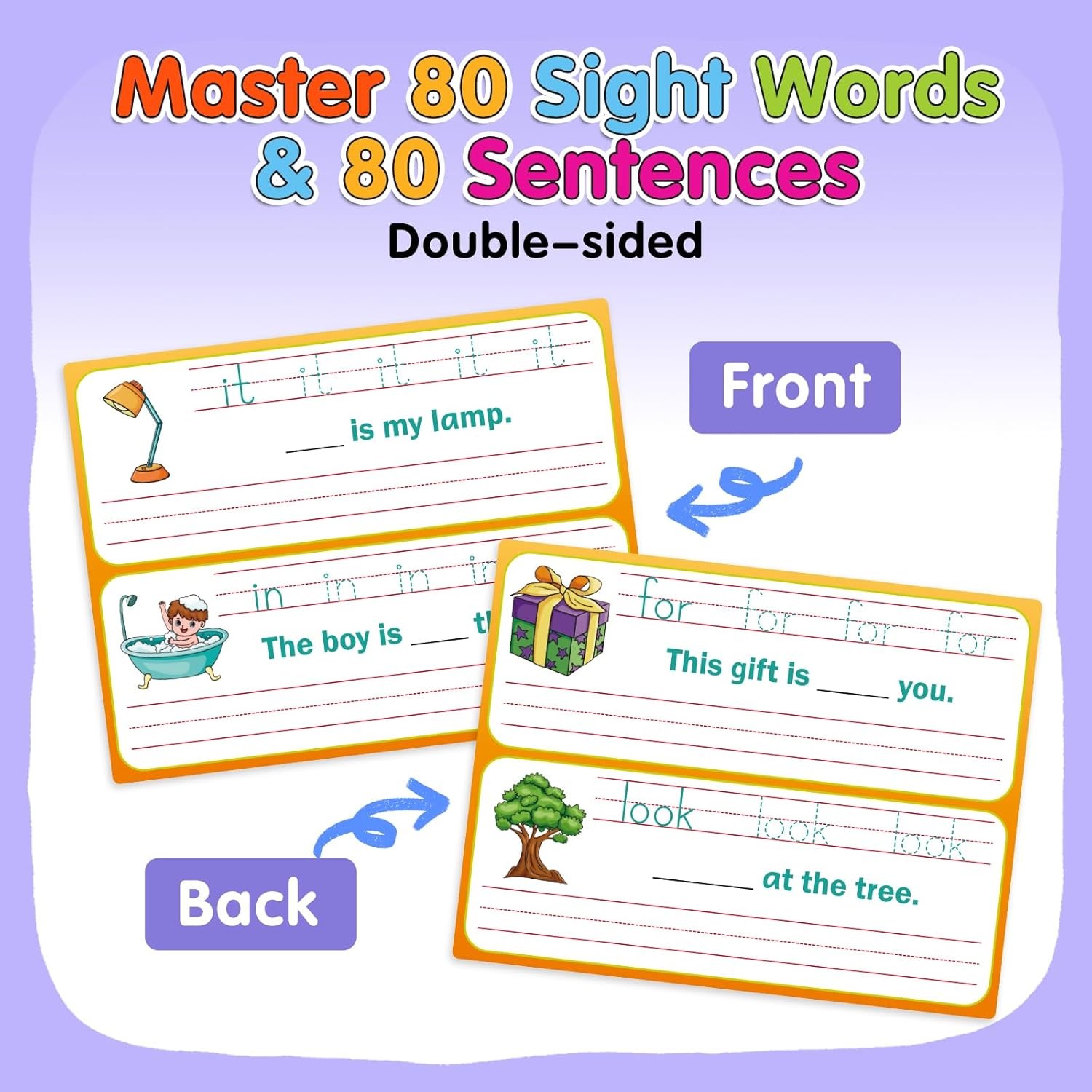 Kids Sight Words Flash Cards Sentence Building Handwriting Practice Learning