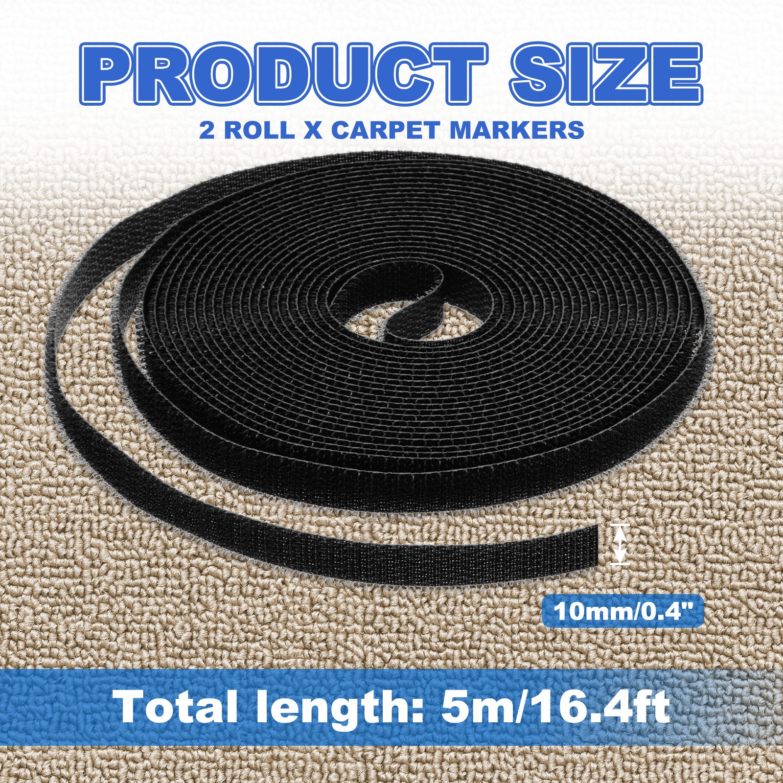 2pcs Carpet Marker Strips 0.4 Inch x 16.4 Ft, Floor Markers Nylon Strip, Black