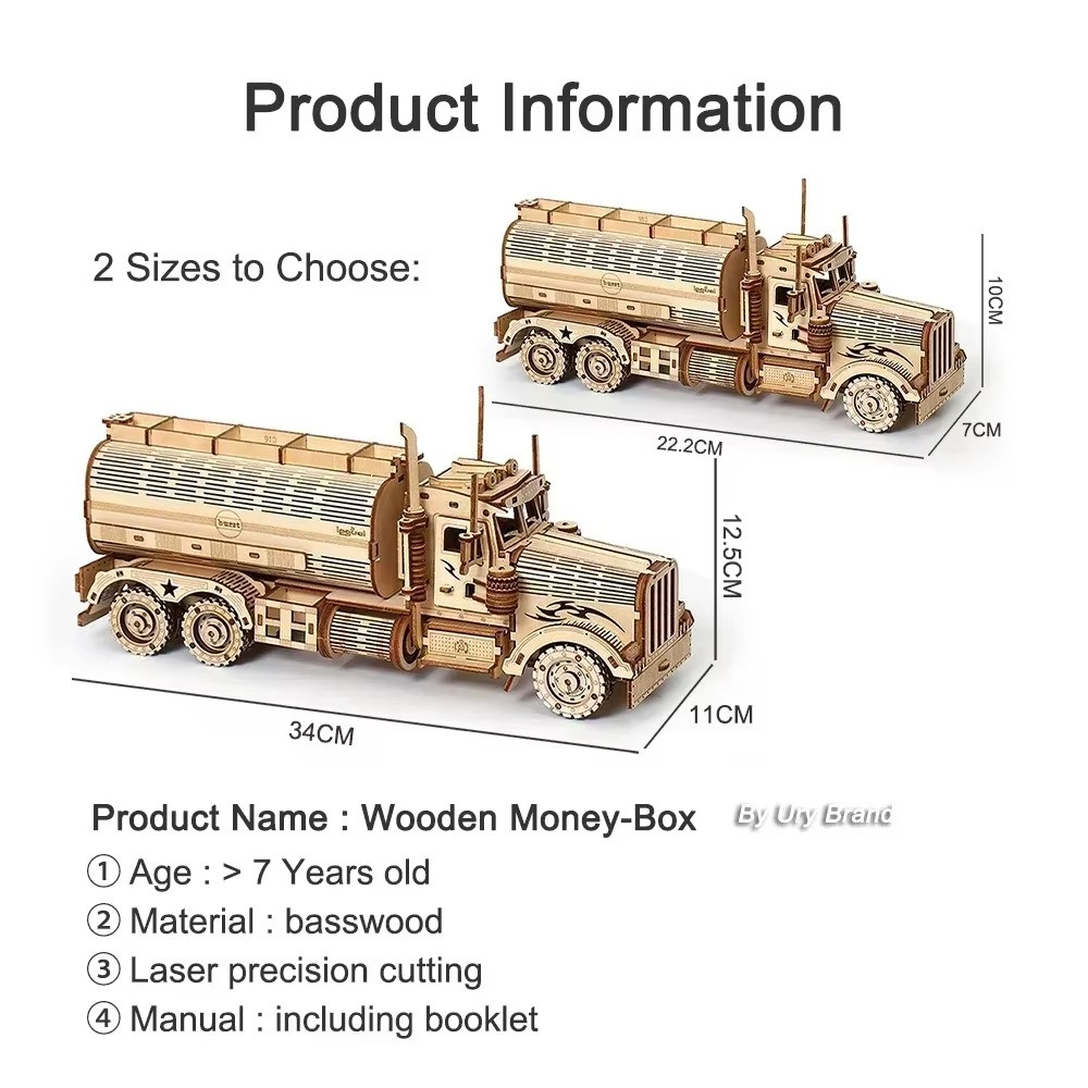 3D Wooden Tanker truck Puzzles Money Box