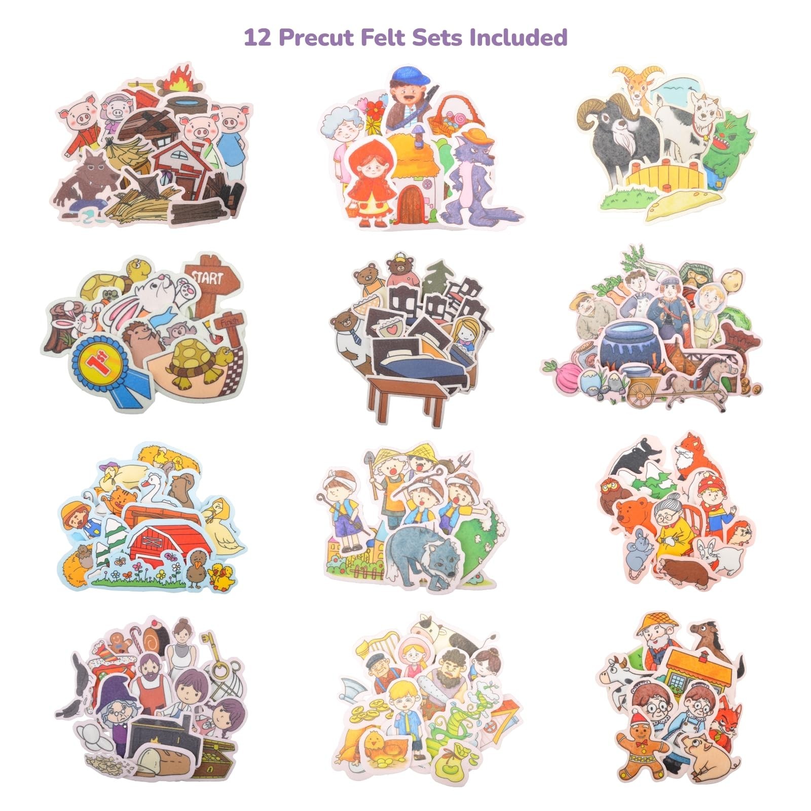 CHEFAN 12 Pack Felt Board Stories Set,Fairy-Tales Flannel Board Stories with …
