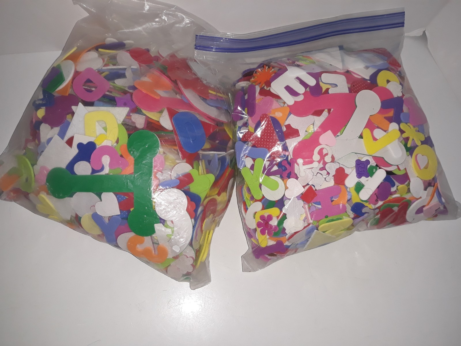 Foam Foamy Colorful Letters & Numbers & Shapes Huge Lot of 1000+ 2 Bags Crafts