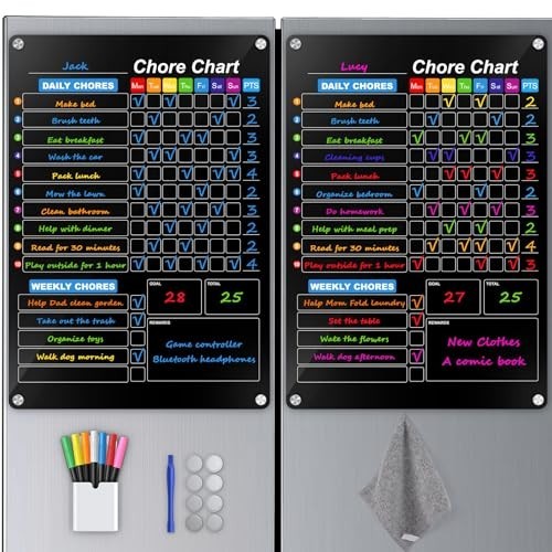 2-Pack Acrylic Magnetic Chore Chart Dry Erase Board for Kids and Family