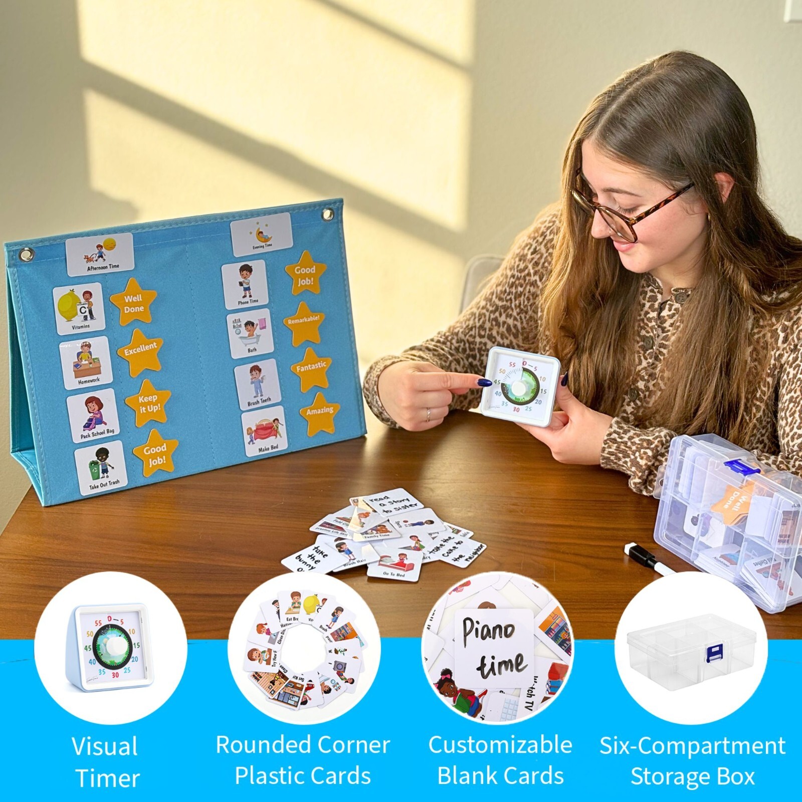 Visual Schedule for Kids with Visual Timer | Reward Chore Chart for Kids Autism