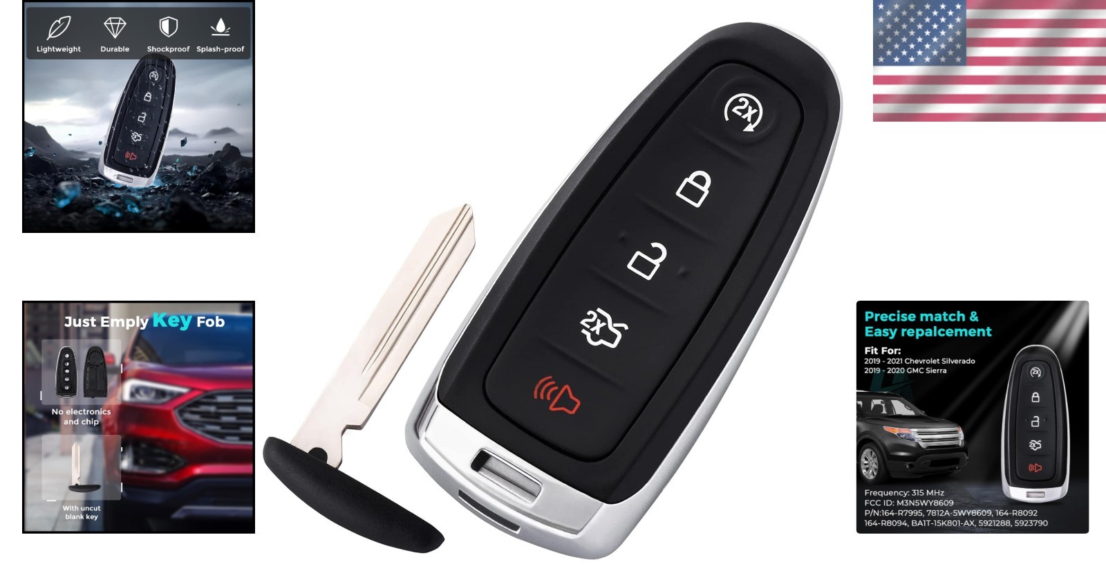 HelloAuto Key Fob for Ford Flex Explorer Escape 2013-2017, Keyfob
