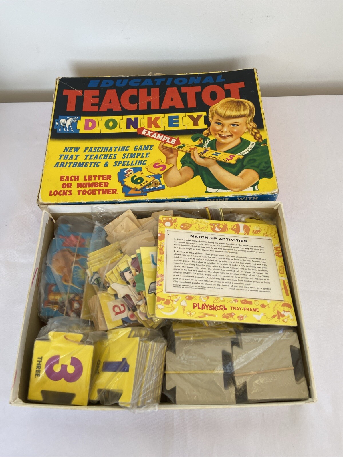 Vintage 1964 Educational Teachatot letters picture & Numbers locking game