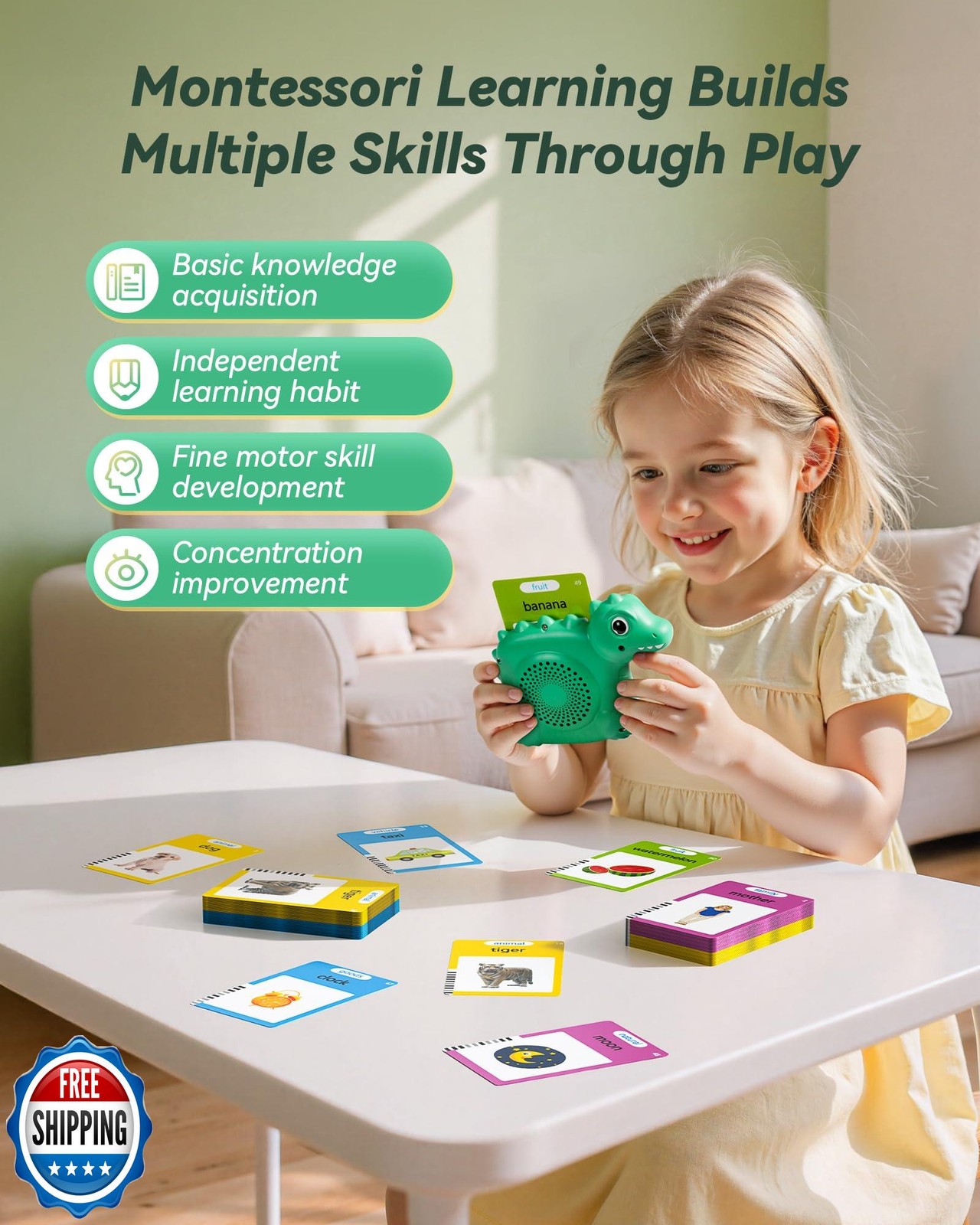 Talking Flash Cards for Toddlers 1-3, Montessori Learning Toys with 224 Words