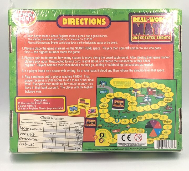 Teacher Created Resources TCR 7804 Real World Math: Unexpected Events Game NEW