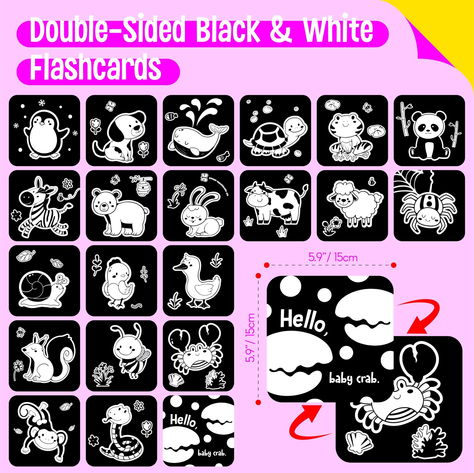 20 PCS Baby Visual Stimulus Cards, DoubleSided High Contrast Black and White …