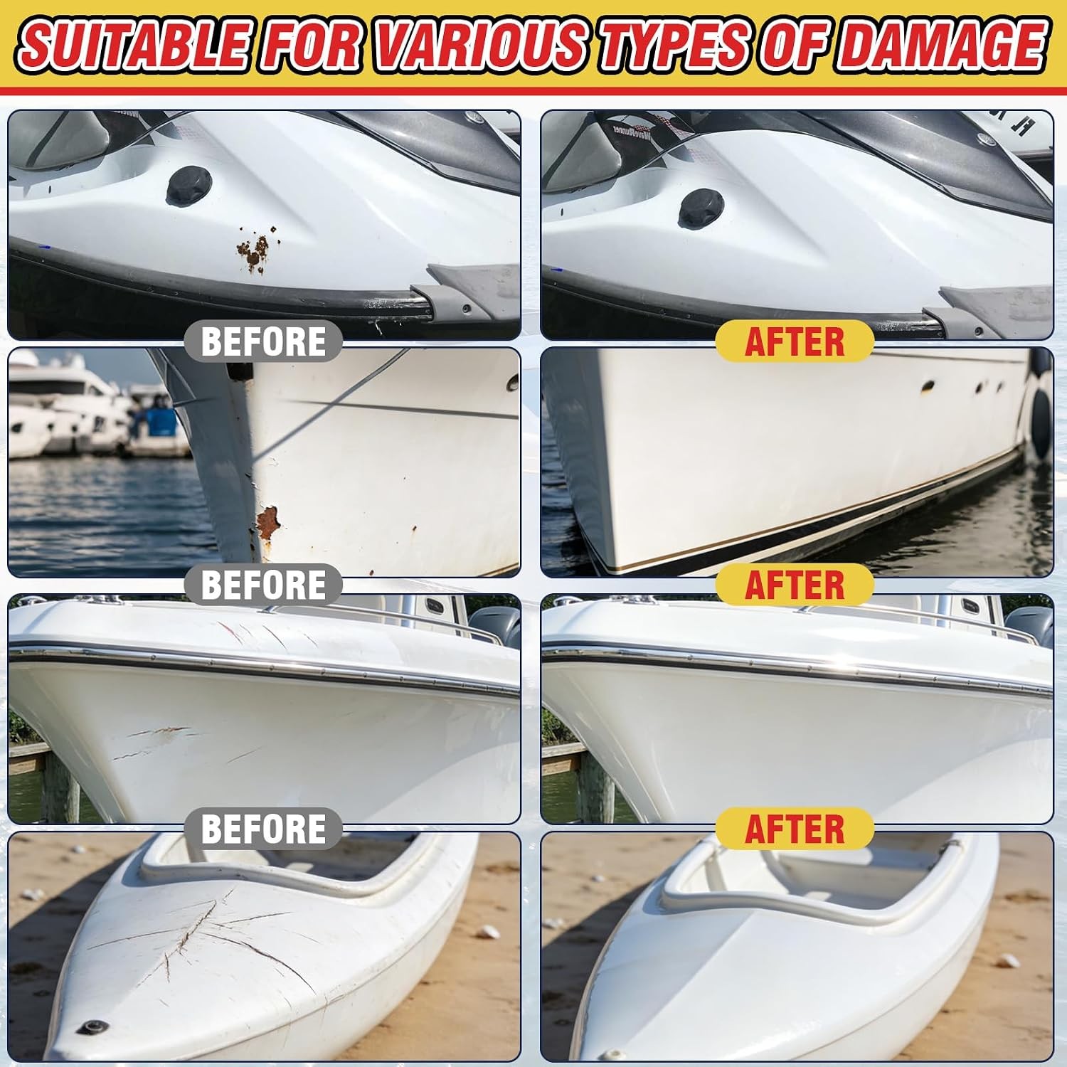 Marine Fiberglass Repair Kit for Boats, Gelcoat Repair Kit with Waterproof Epoxy