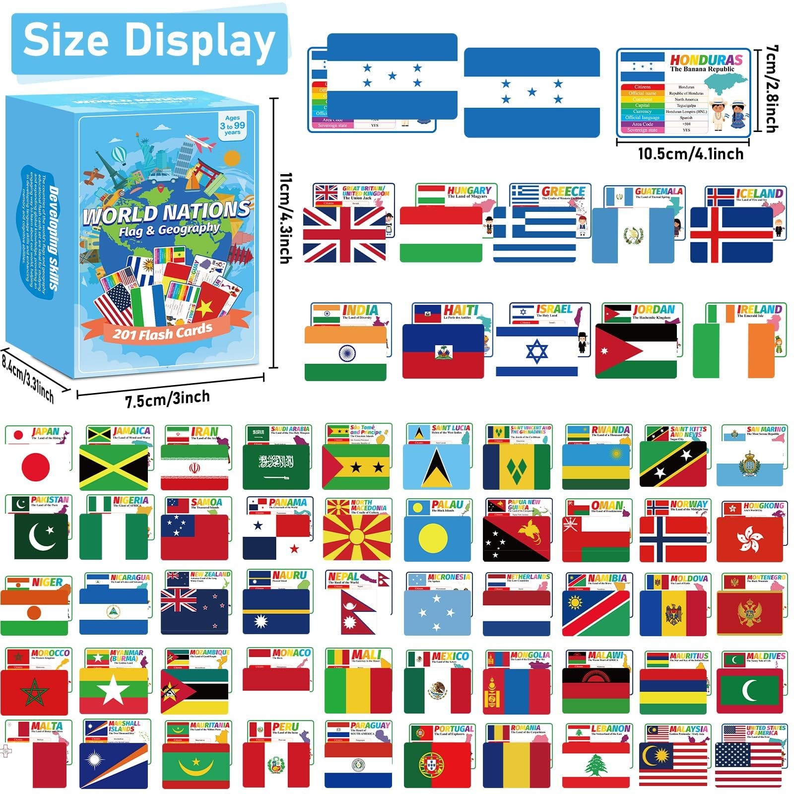Countries of The World Flashcards Country Flag Continent Educational Cards