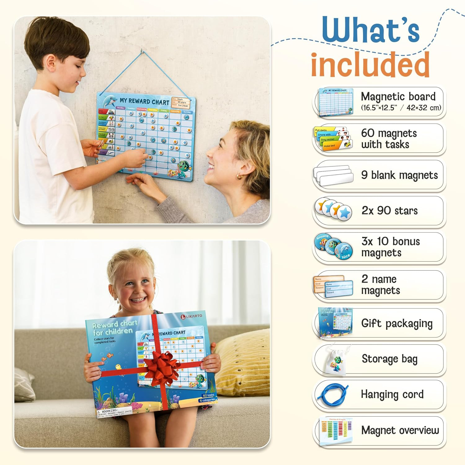 LIKARTO Magnetic Reward Chart for Kids with 280 Magnets – Behavior Chart for Kid