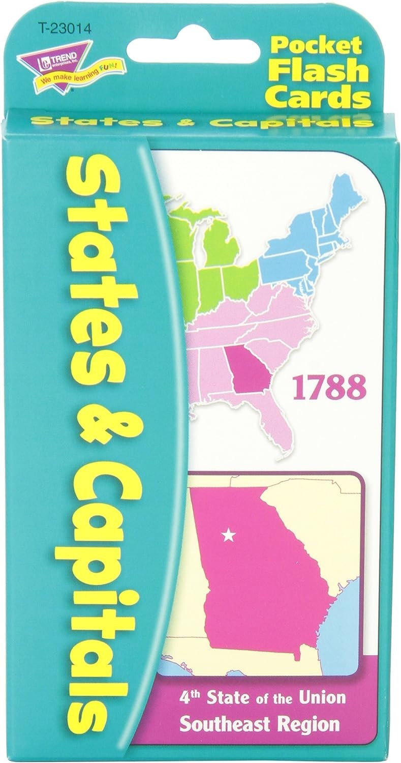 Educational States & Capitals Flash Cards – 56 Two-Sided Cards for School & Home