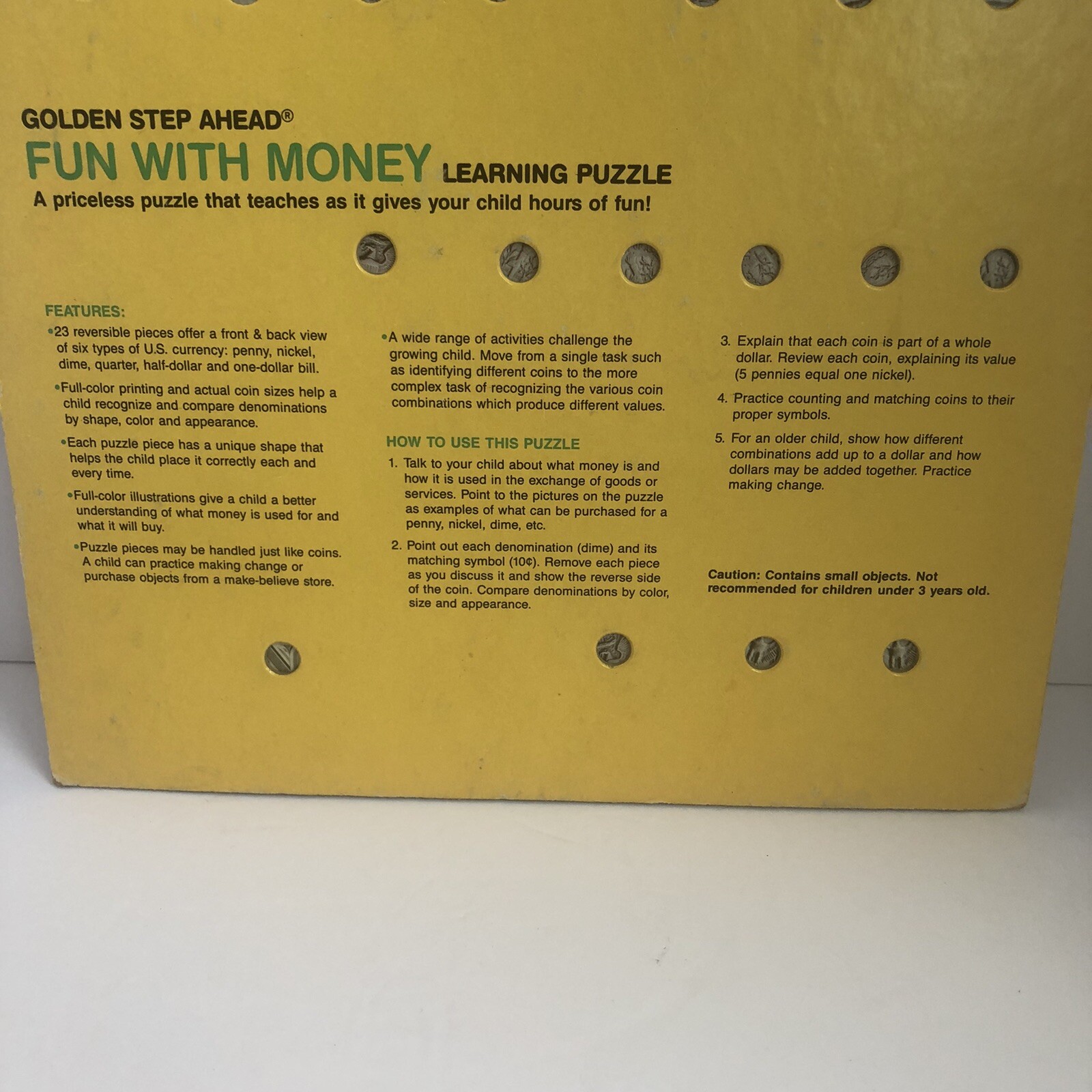 1985 Vintage Golden Step Ahead Learning Puzzle Fun with Money 4739-1