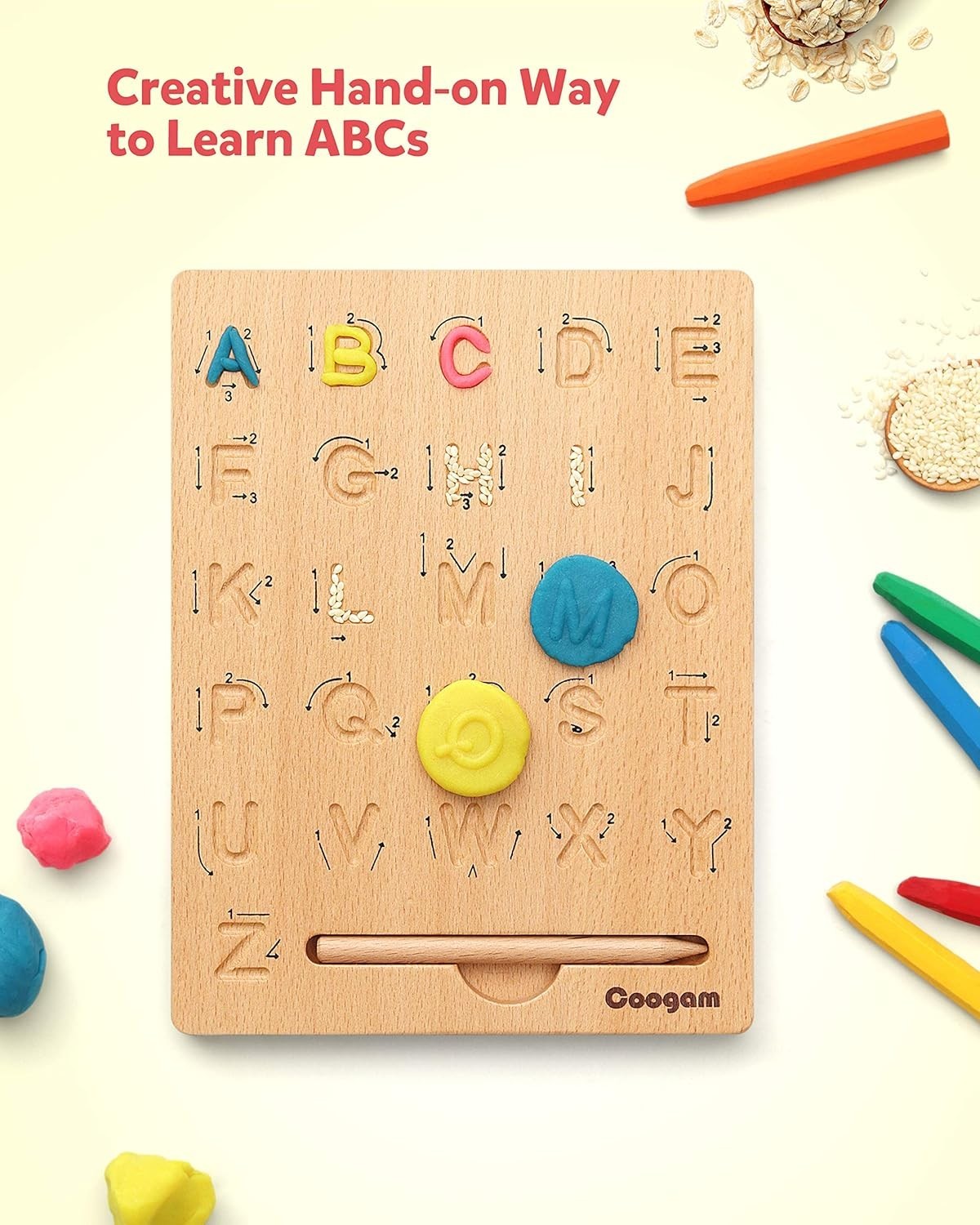 Double-Sided Wooden Alphabet Tracing Board for 3-6 Olds – Fine Motor Skills