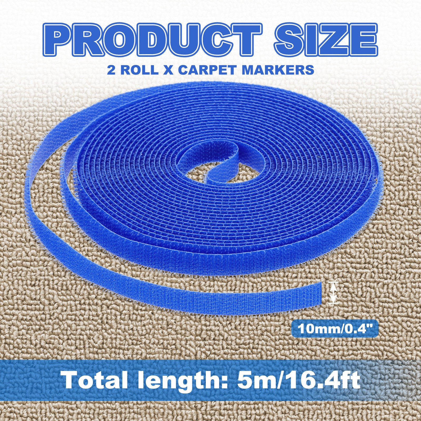 2pcs Carpet Marker Strips 0.4 Inch x 16.4 Ft, Floor Markers Nylon Strip, Blue