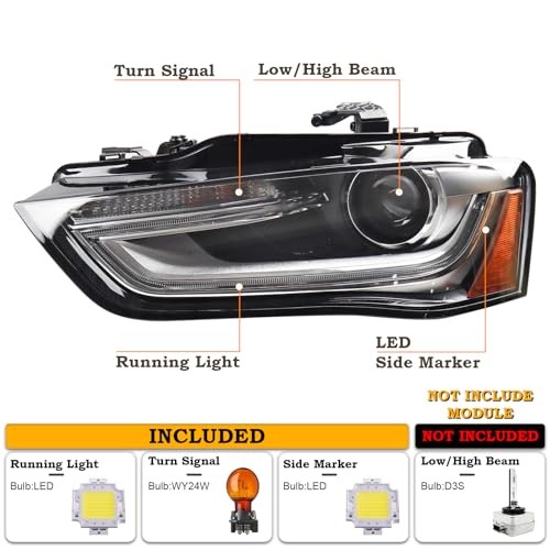 13-16 Audi A4 S4 HID/Xenon Non-AFS Projector Headlight Left Driver AU2502181