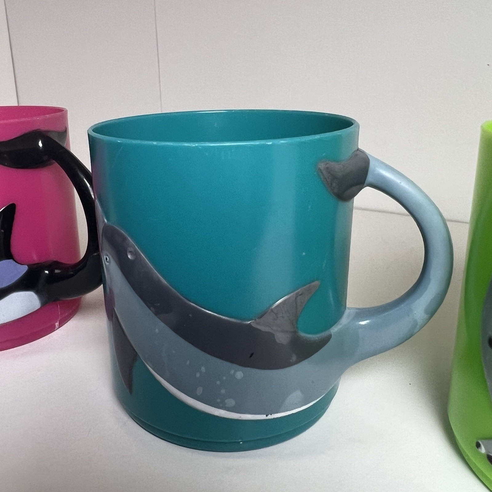 Children’s Plastic Drinking Handled Mugs – Seal, dolphin, whale -birght colored