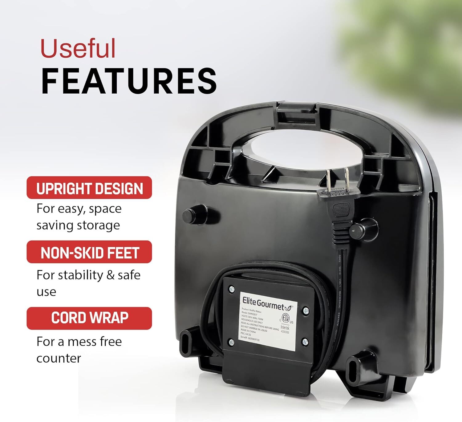 Elite Gourmet EWM-2207# Electric Non-Stick Belgian Waffle Maker Iron, Breakfast,