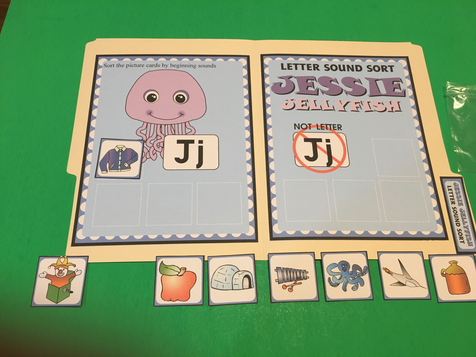 Jessie Jellyfish – Letter Jj – DIY File Folder game – Printed / Uncut