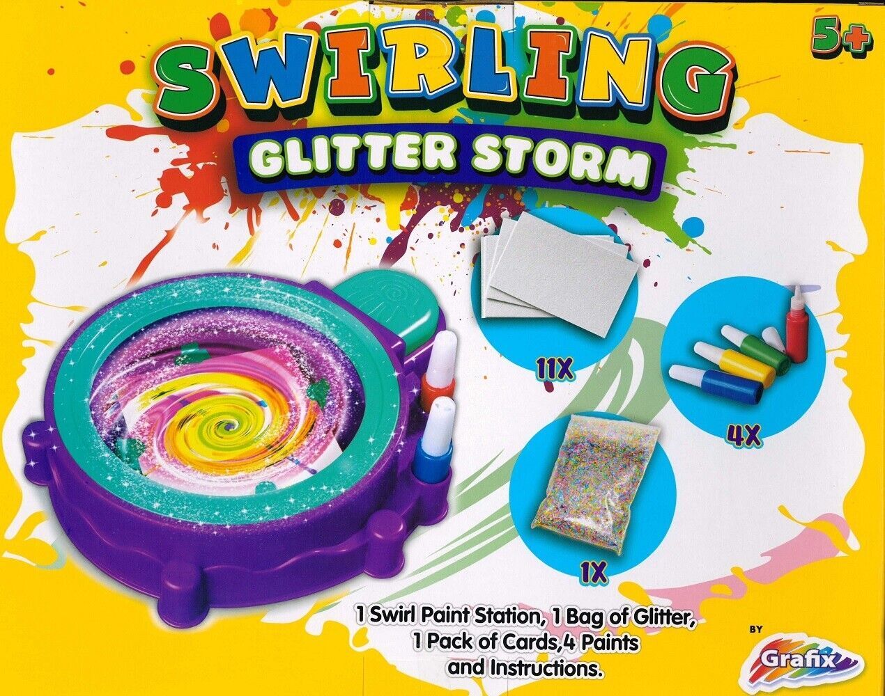 NEW SWIRLING GLITTER STORM ART SET WITH PAINT STATION & GLITTER CHILDRENS CRAFTS