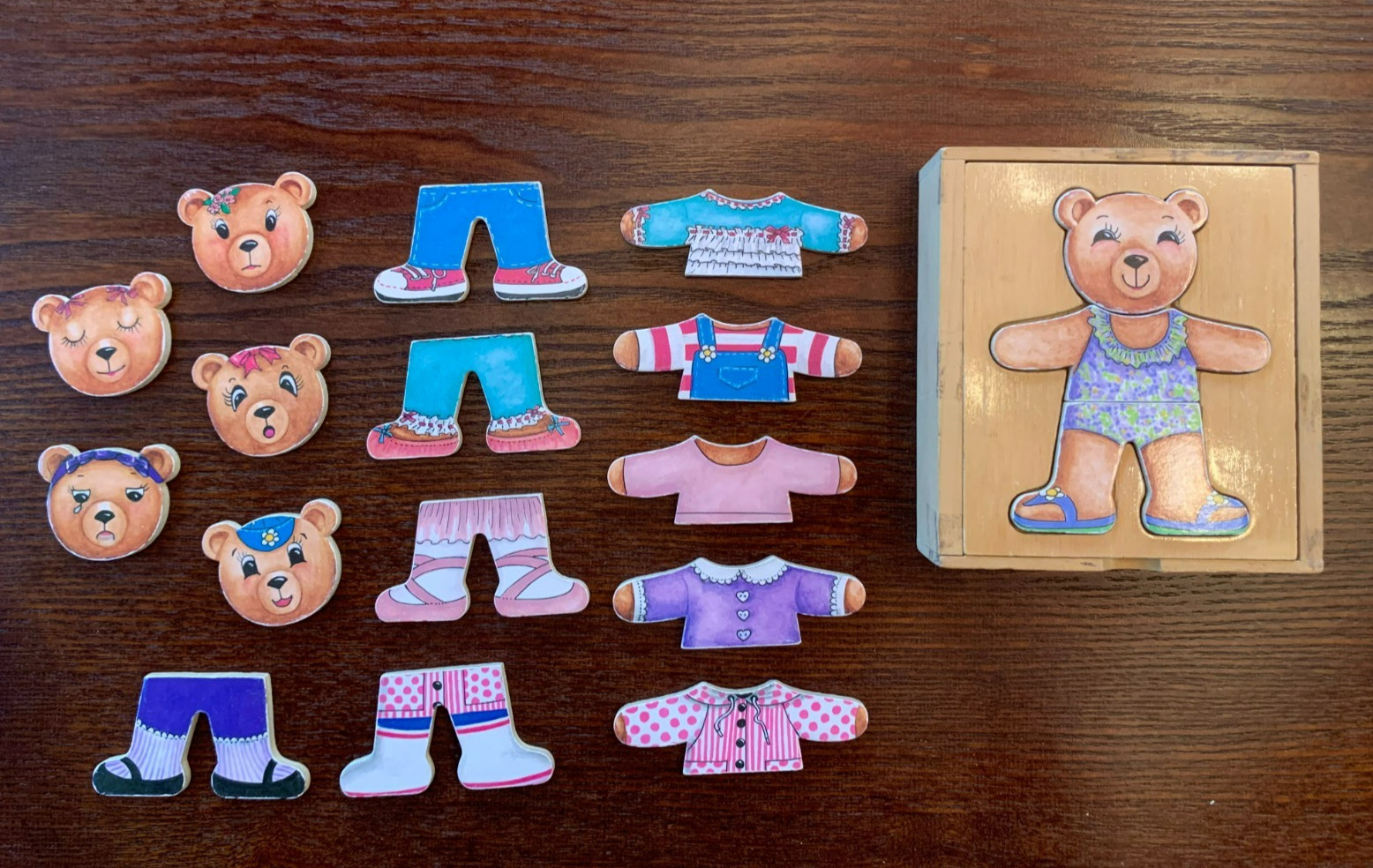 Vintage 2002 Schylling EMMA Moody Wooden Bear Educational Emotions Puzzle 18 Pcs
