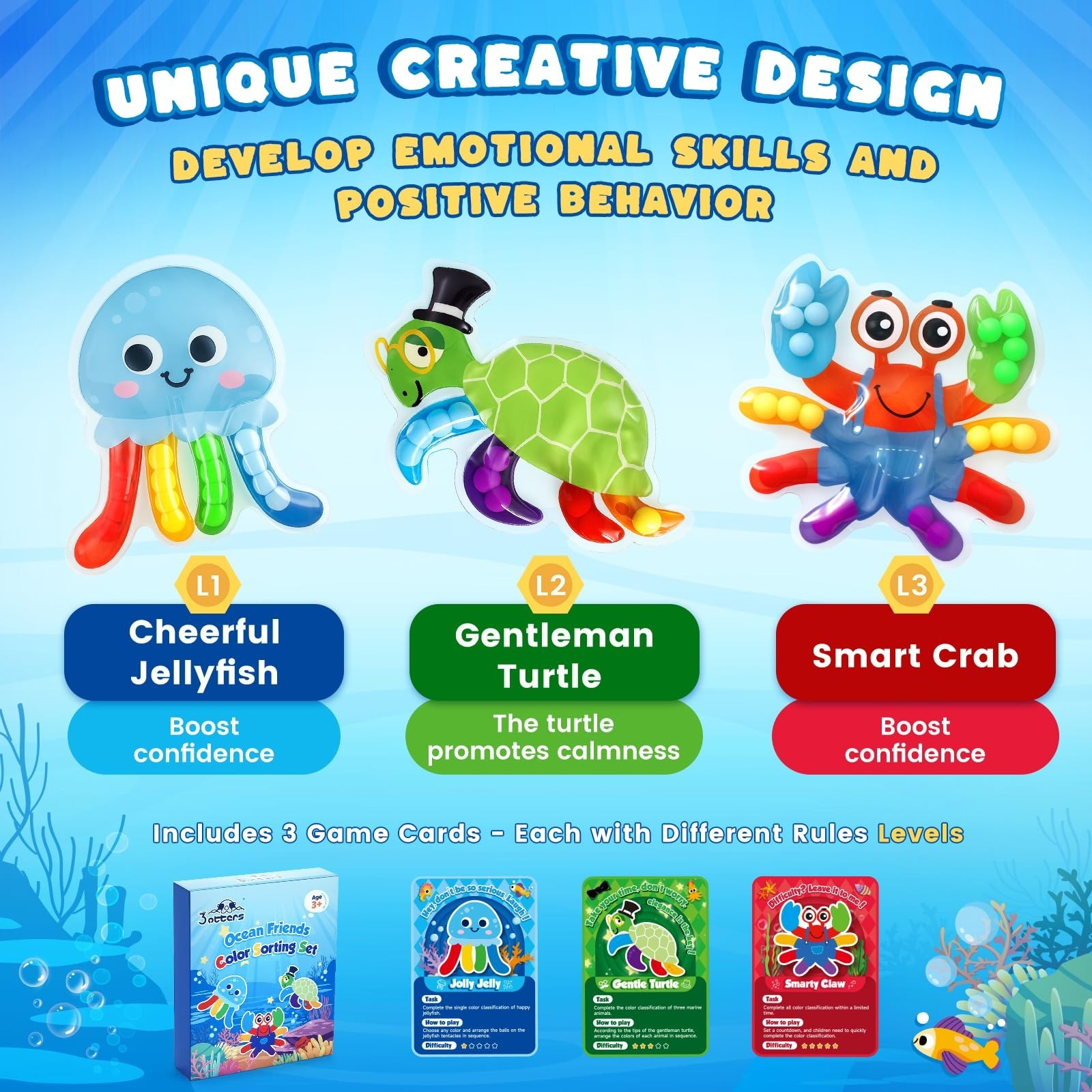 3 otters Color Sorting Sensory Toys, Sea Animals Fine Motor Matching Games Fi…