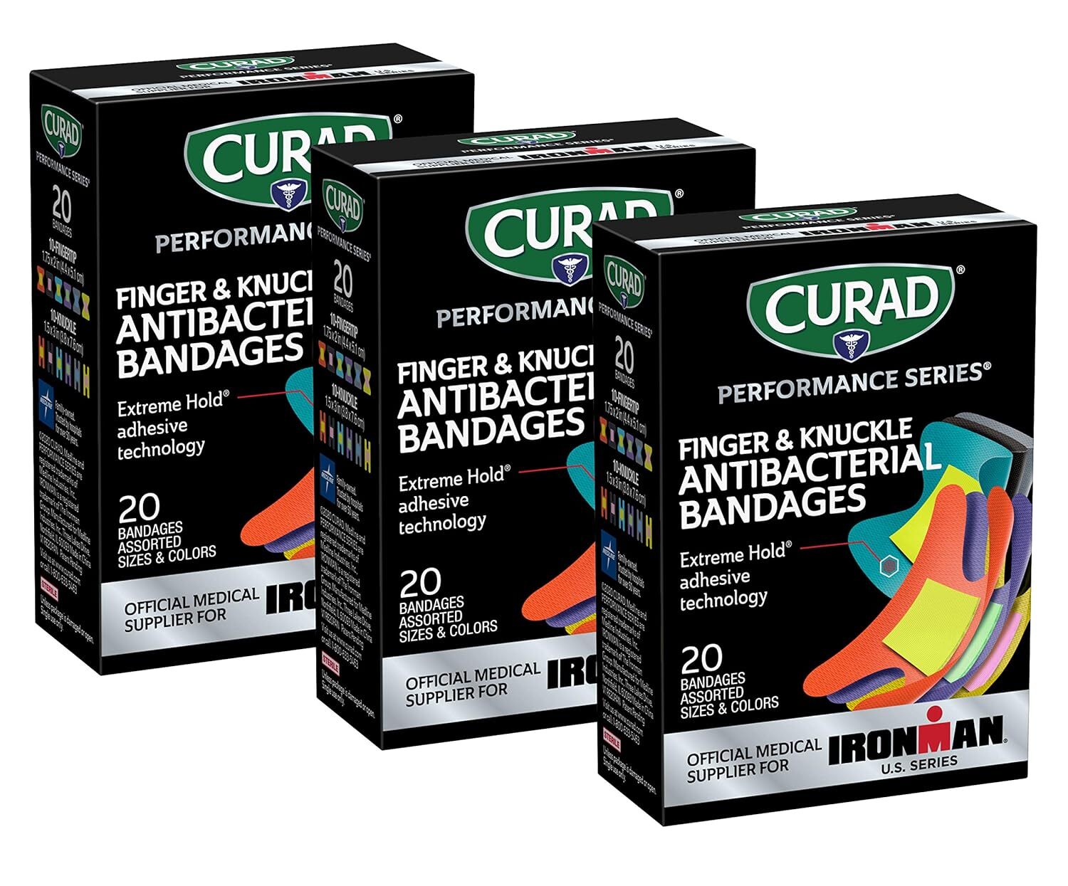 CURAD Performance Series IRONMAN Antibacterial Bandages, Extreme Hold Adhesive