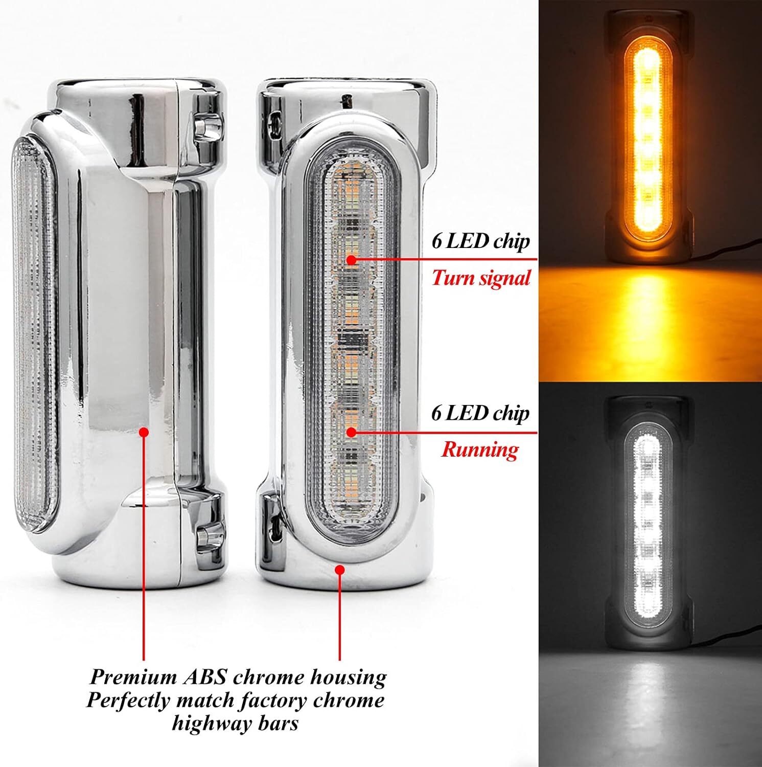 Universal LED Motorcycle Highway Bar Lights Dual Color Yellow White 1.25 Inch