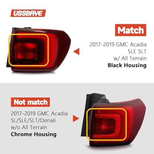 LED Tail Lights Compatible with Right Passage Side 17-19 Acadia Black Housing