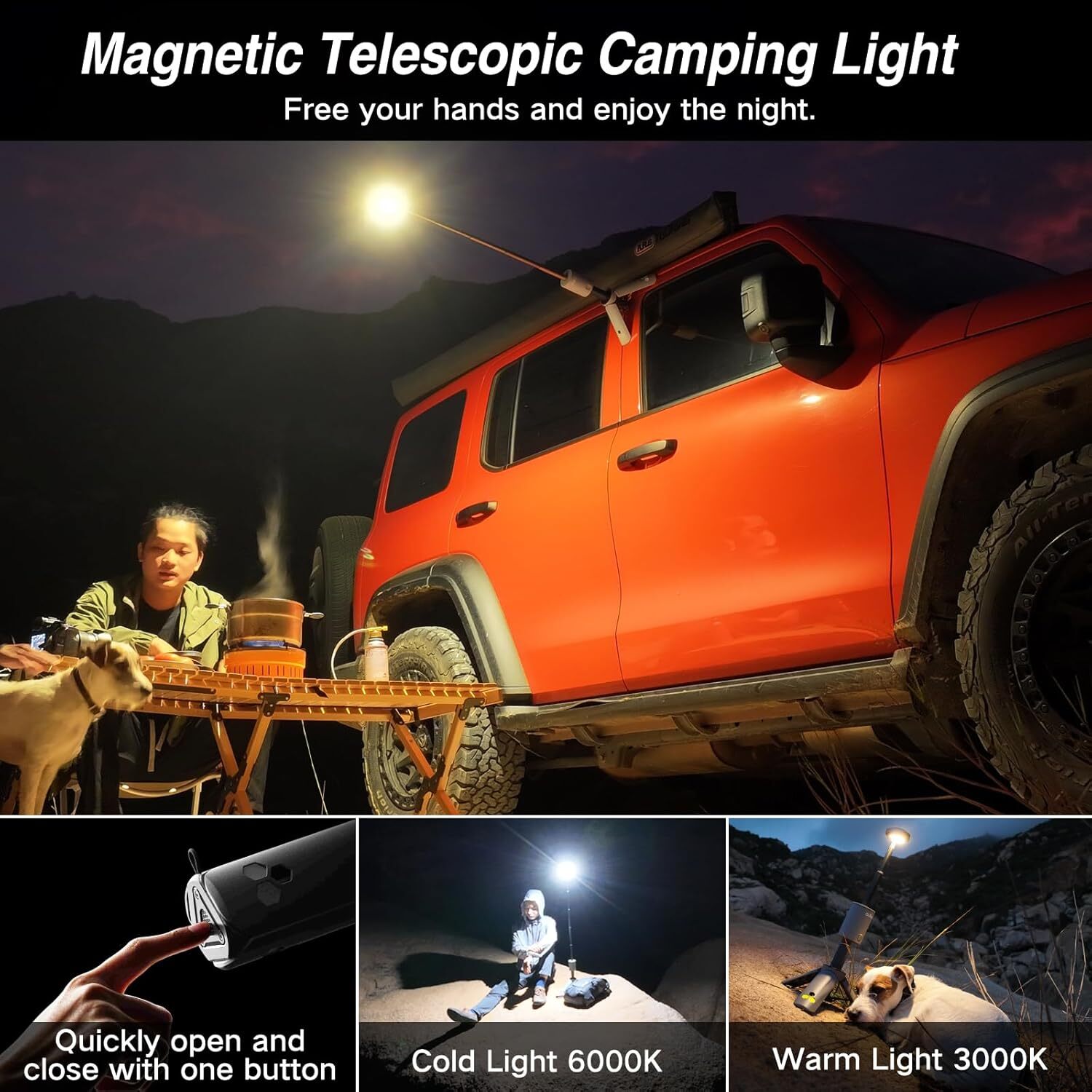 Camping Light Telescopic, Collapsible Magnetic Camping Lantern with 12000mAh