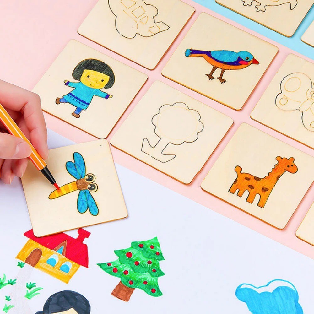 Kids Drawing Toys 20pcs Wooden DIY Painting Template Stencils Stencils Learning