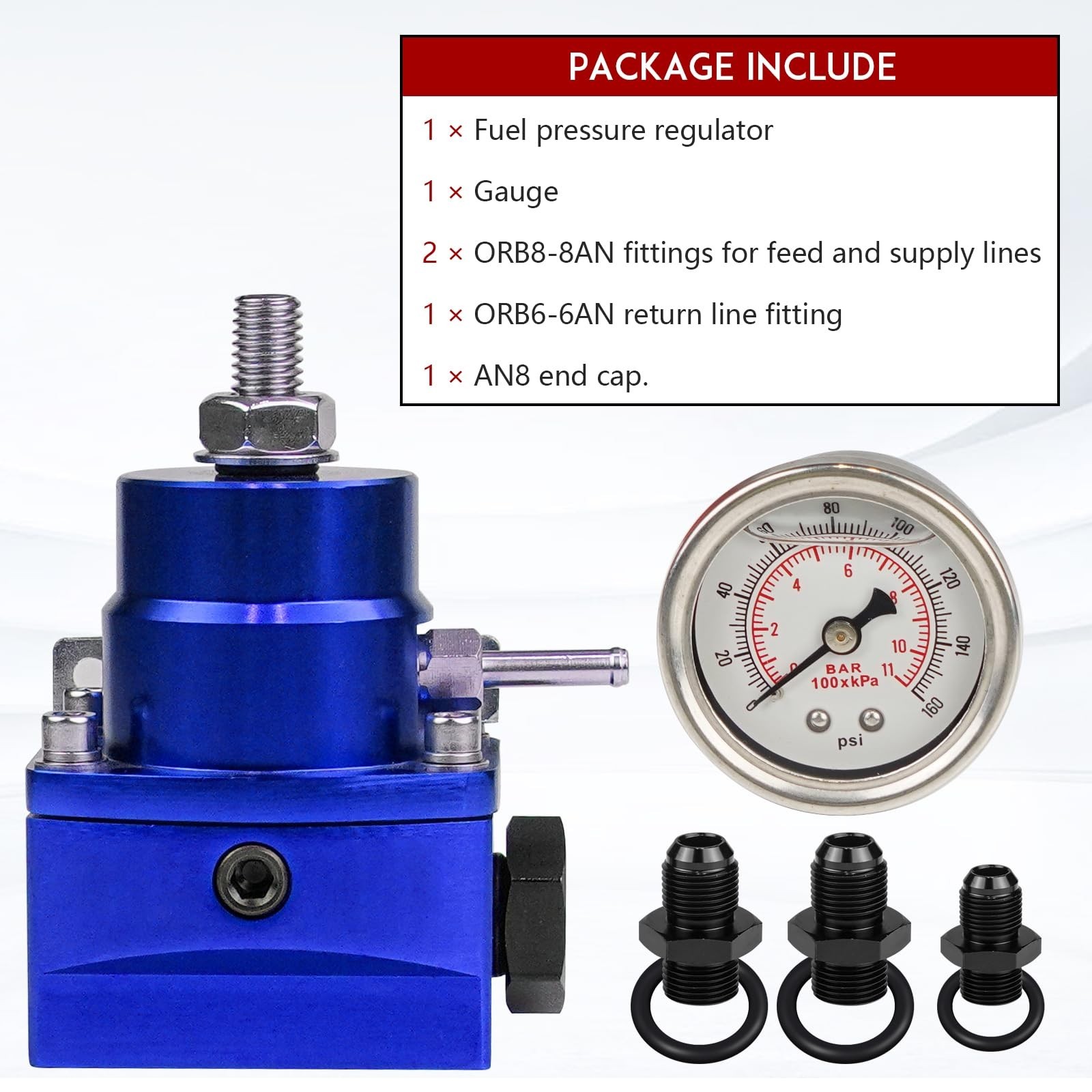 Fuel Pressure Regulator AN8 Feed & AN6 Return Line 0-160 PSI Fuel Pressure Ga…