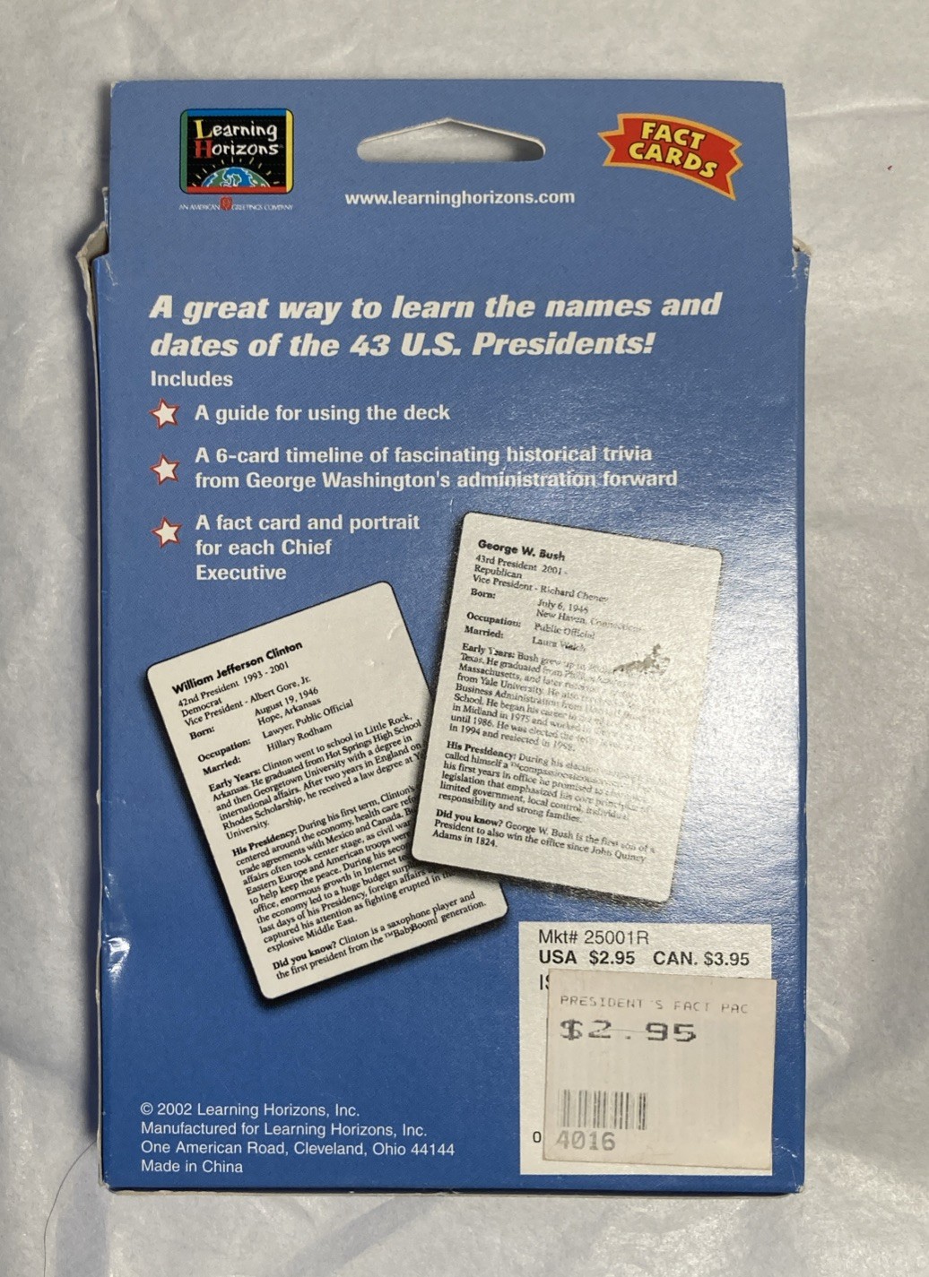 U.S. Presidents Flash Facts Complete Set educational tool trivia