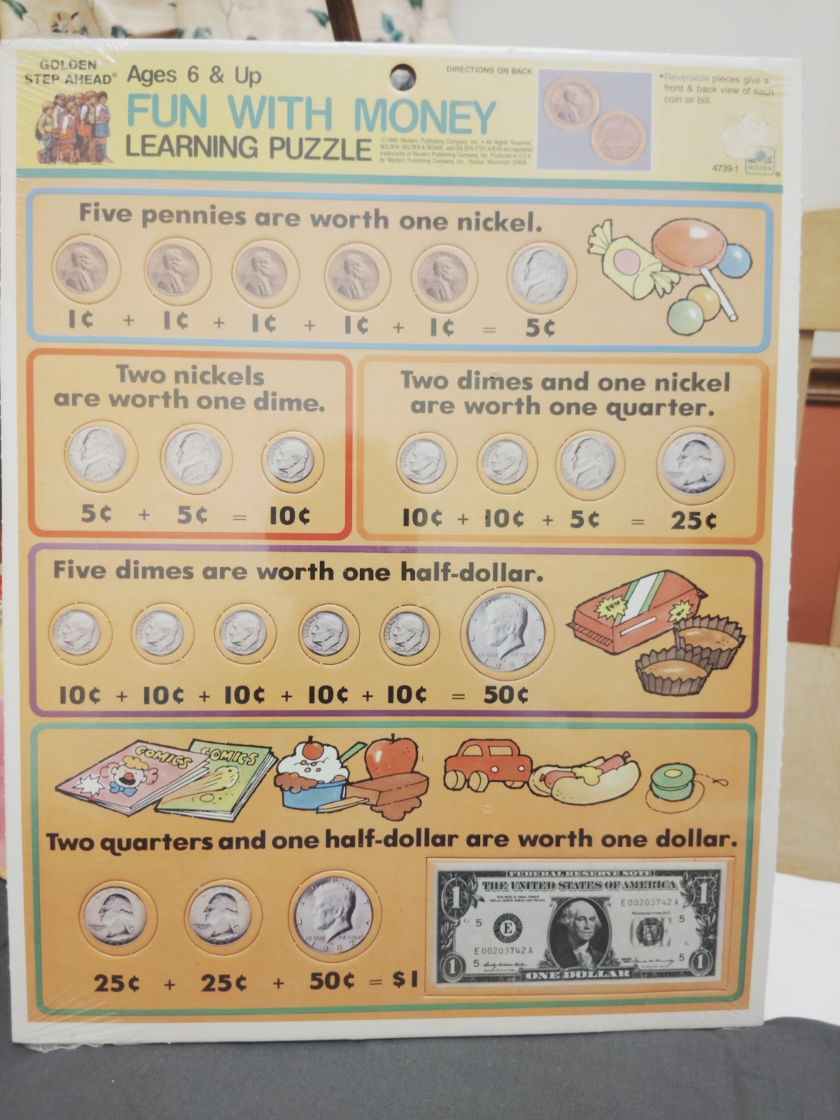 1985 Collectors Vintage Golden Step Ahead learning Puzzle Fun with Money (Z-200)