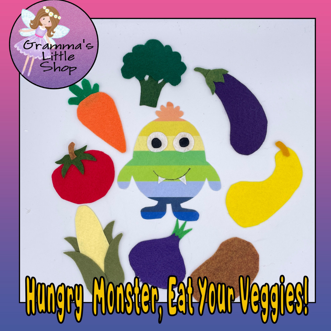  Hungry Monster Felt Story Set – Eat Your Veggies w/ Rhyme and Activities