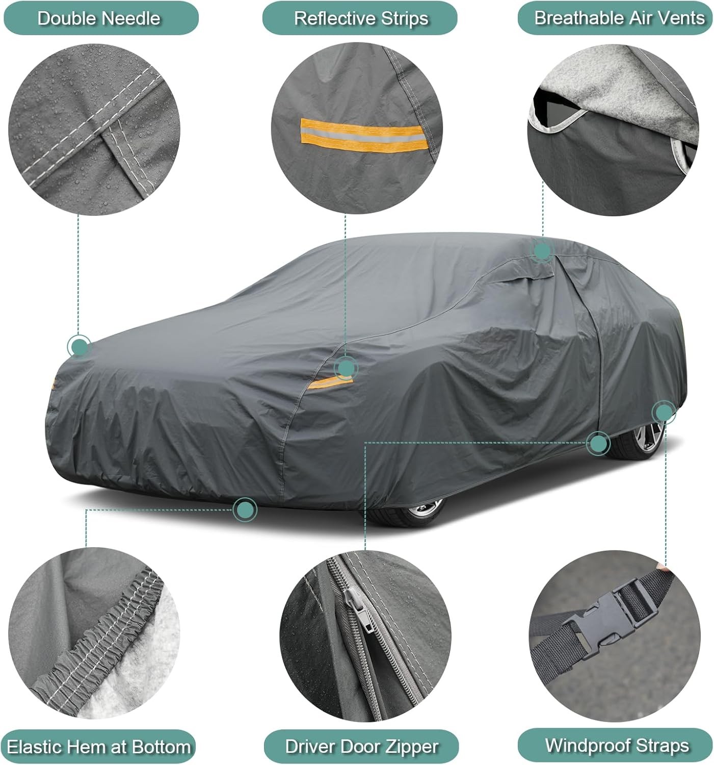16 Layers Car Cover Waterproof All Weather, Heavy Duty Full Exterior Cover Unive