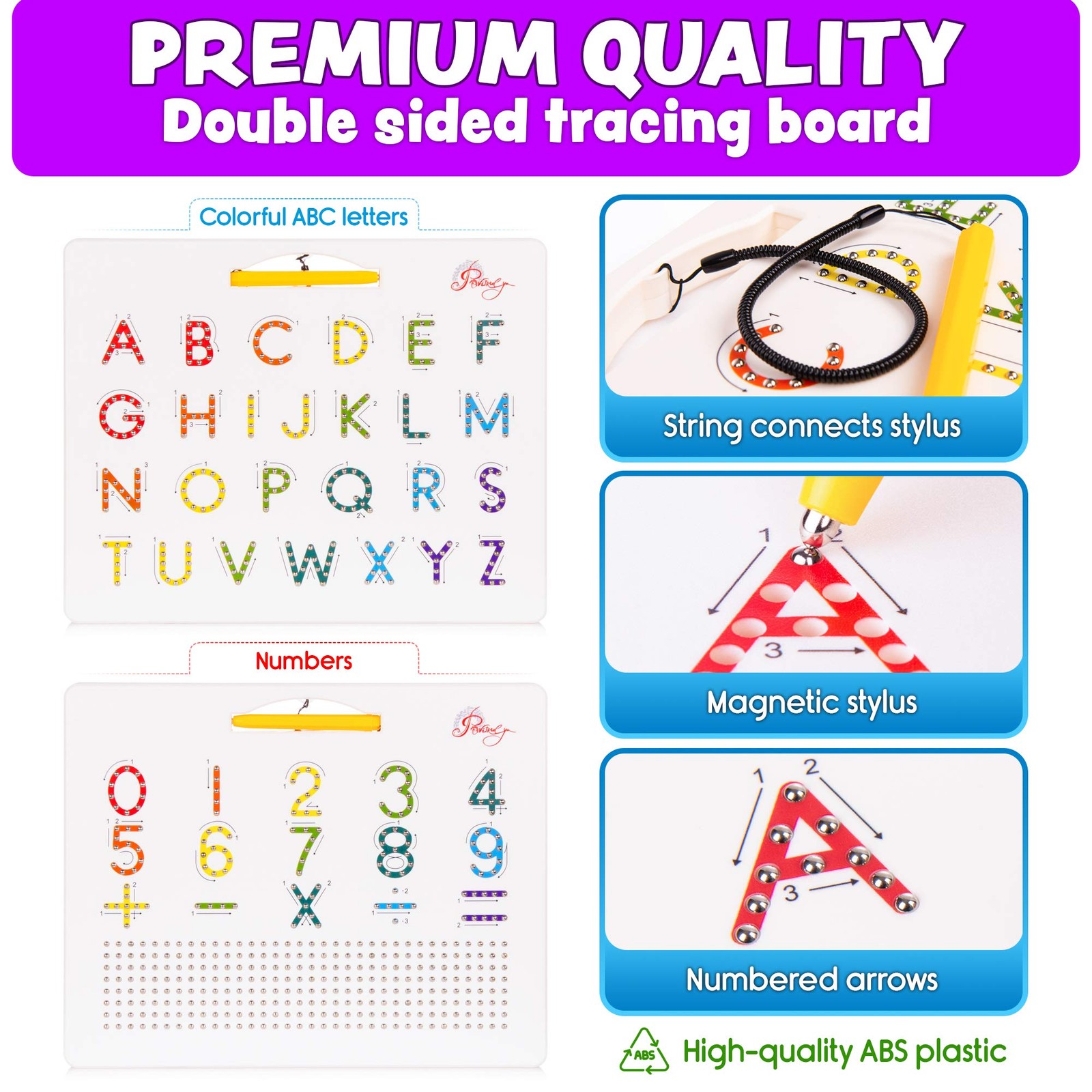 Magnetic Alphabet Tracing Board – double sided letters & numbers Magnetic
