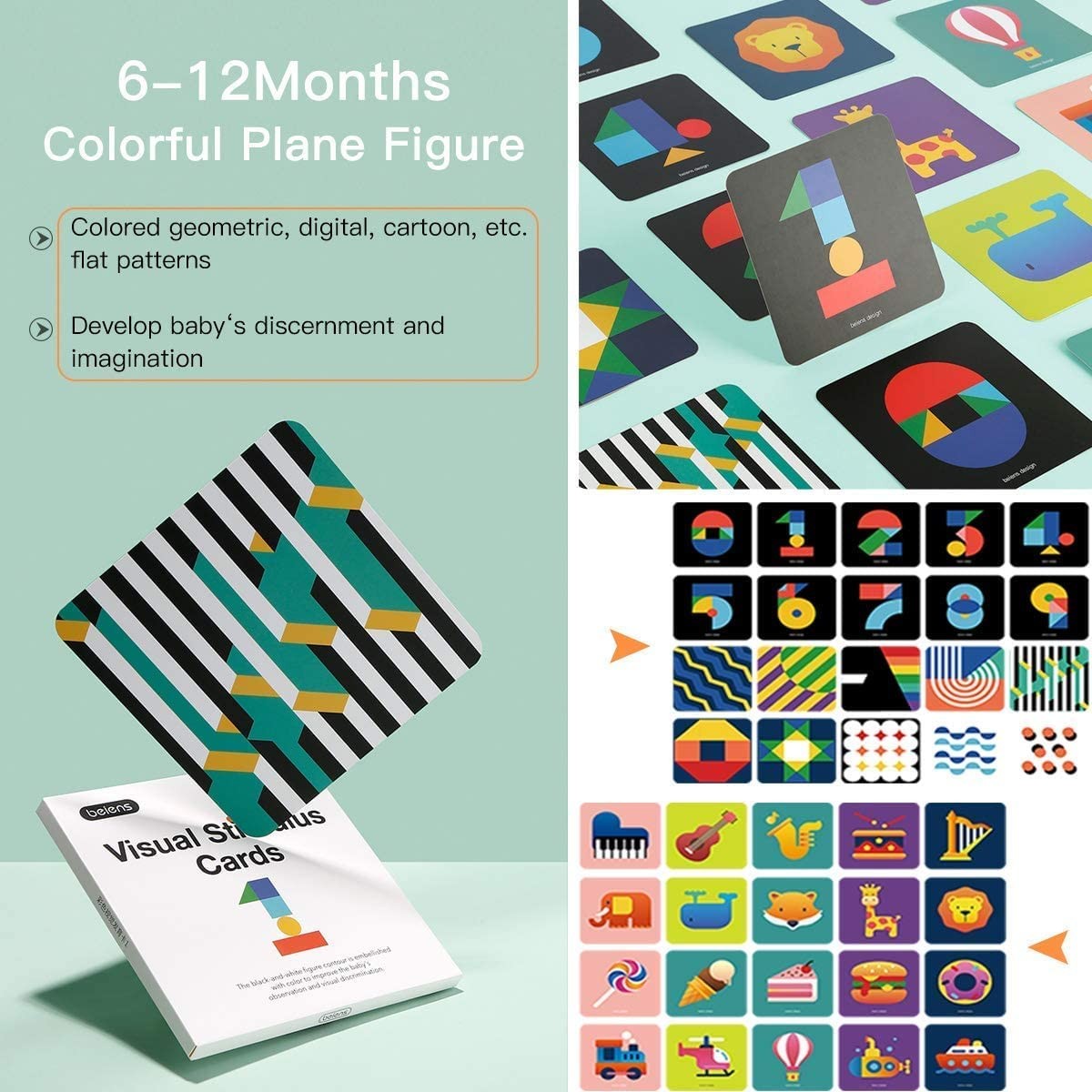High Contrast Baby Flashcard, 80 Pcs 160 Page Black White Colorful Visual Sti…